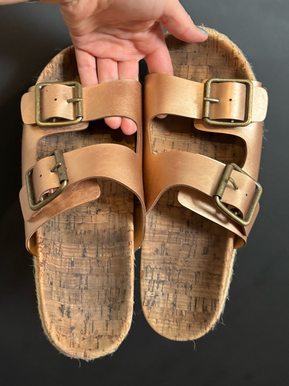 Rosegold Double-Buckle Cork Sandals - Esprit